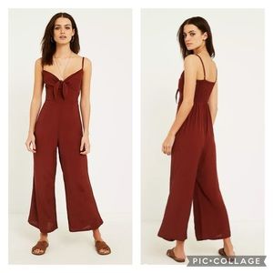 Faithfull The Brand Presley Cropped Jumpsuit Maroon Wide Leg Keyhole Tie Size 2